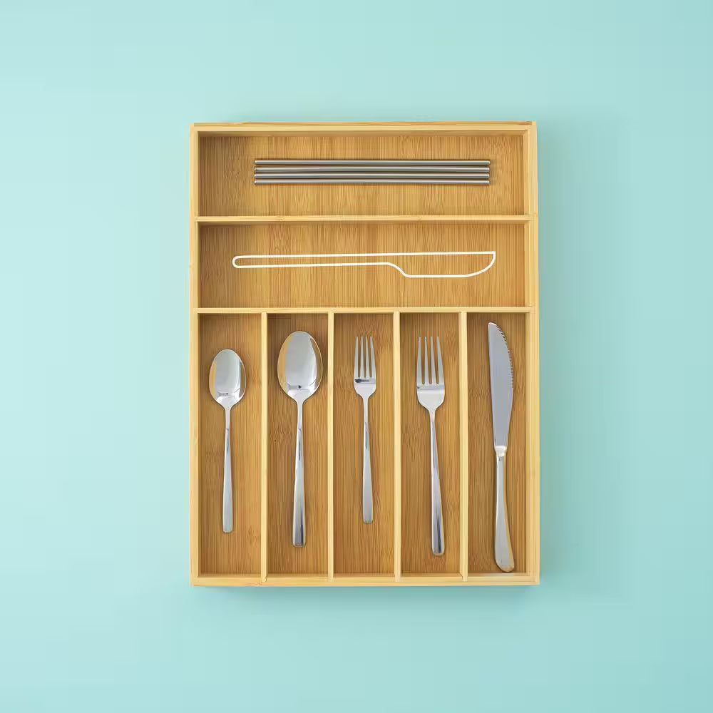 7 Slot Bamboo Flatware Organizer-Natural Bamboo