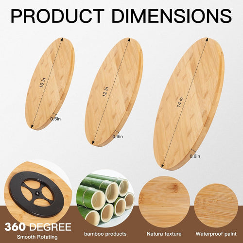 10In Bamboo Lazy Susan Turntable Organizer and Spinning Storage | Rotating round Serving Tray & Storage Organizer for Spice Bottles, Kitchen Countertop & Cabinet