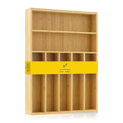 7 Slot Bamboo Flatware Organizer-Natural Bamboo