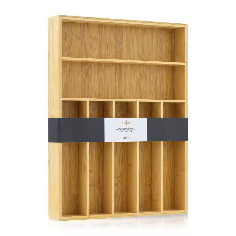 7 Slot Bamboo Flatware Organizer-Natural Bamboo