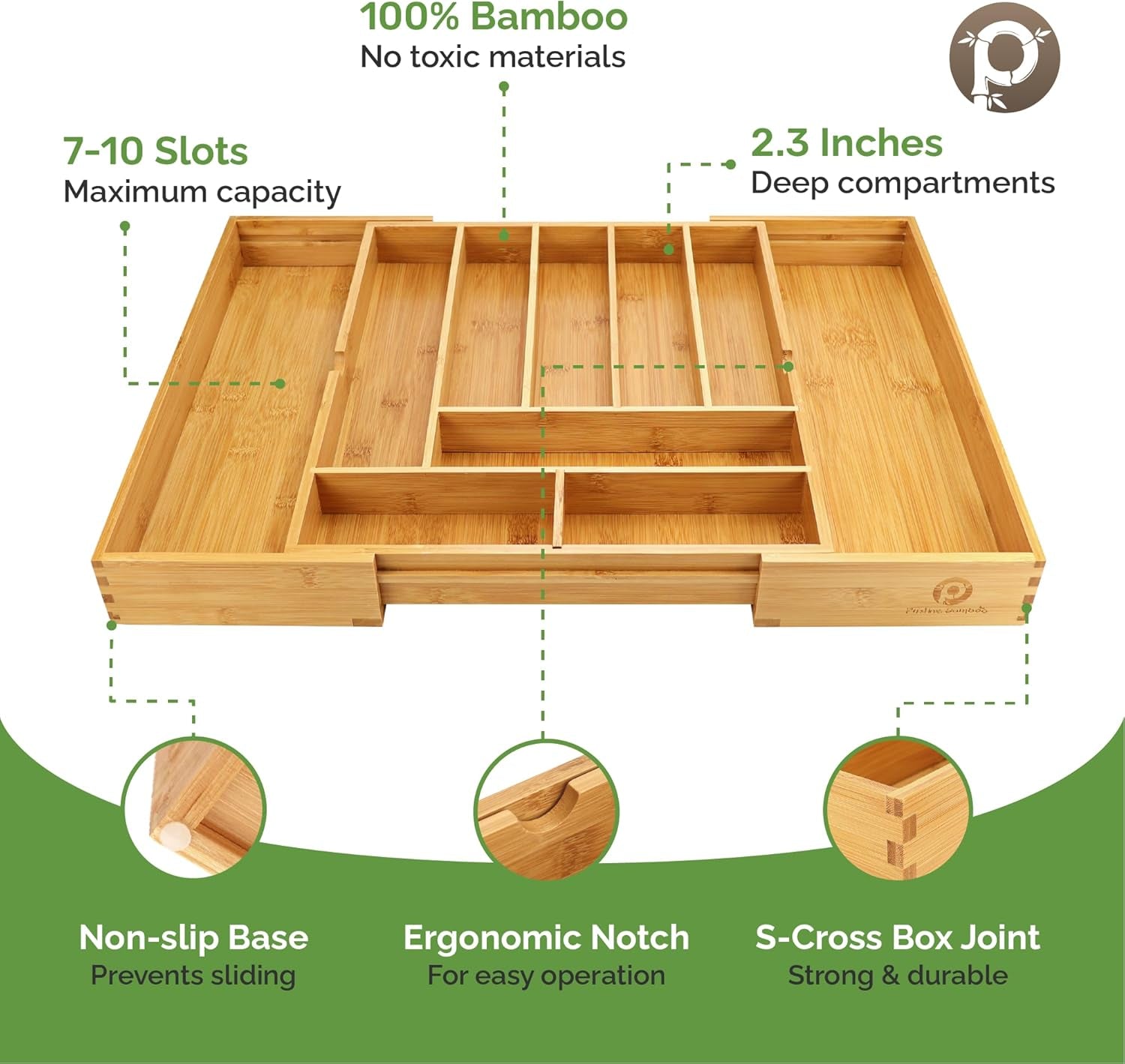 Expandable Silverware Organizer - Adjustable Kitchen Drawer Tray with 10 Compartments, Expands to 22 Inches Wide