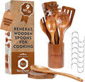 9-Piece Teak Wood Kitchen Utensil Set – Nonstick Safe Spoons and Spatulas, Heat Resistant, Durable Natural Wood, Ergonomic Grip Handles