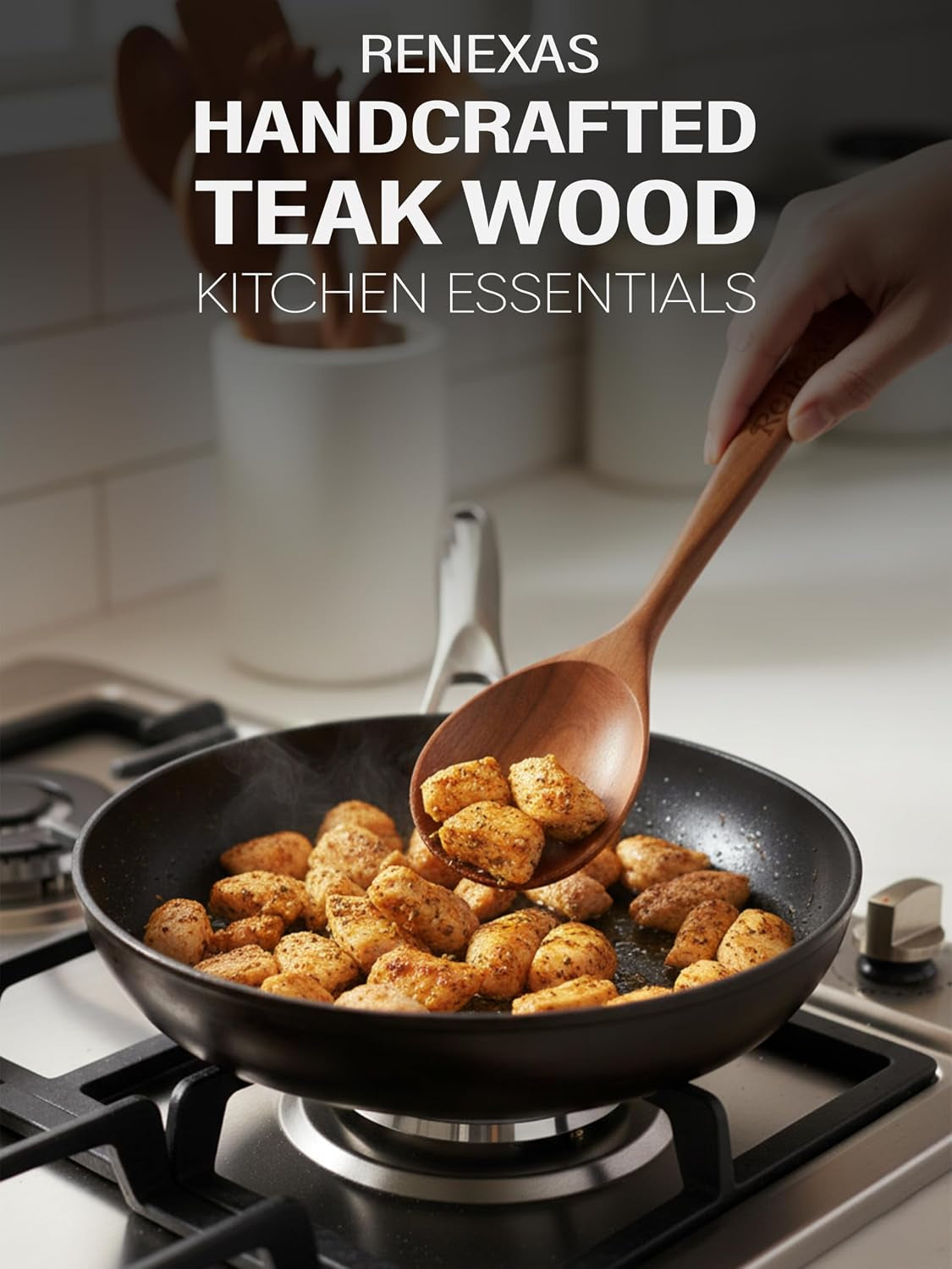 9-Piece Teak Wood Kitchen Utensil Set – Nonstick Safe Spoons and Spatulas, Heat Resistant, Durable Natural Wood, Ergonomic Grip Handles