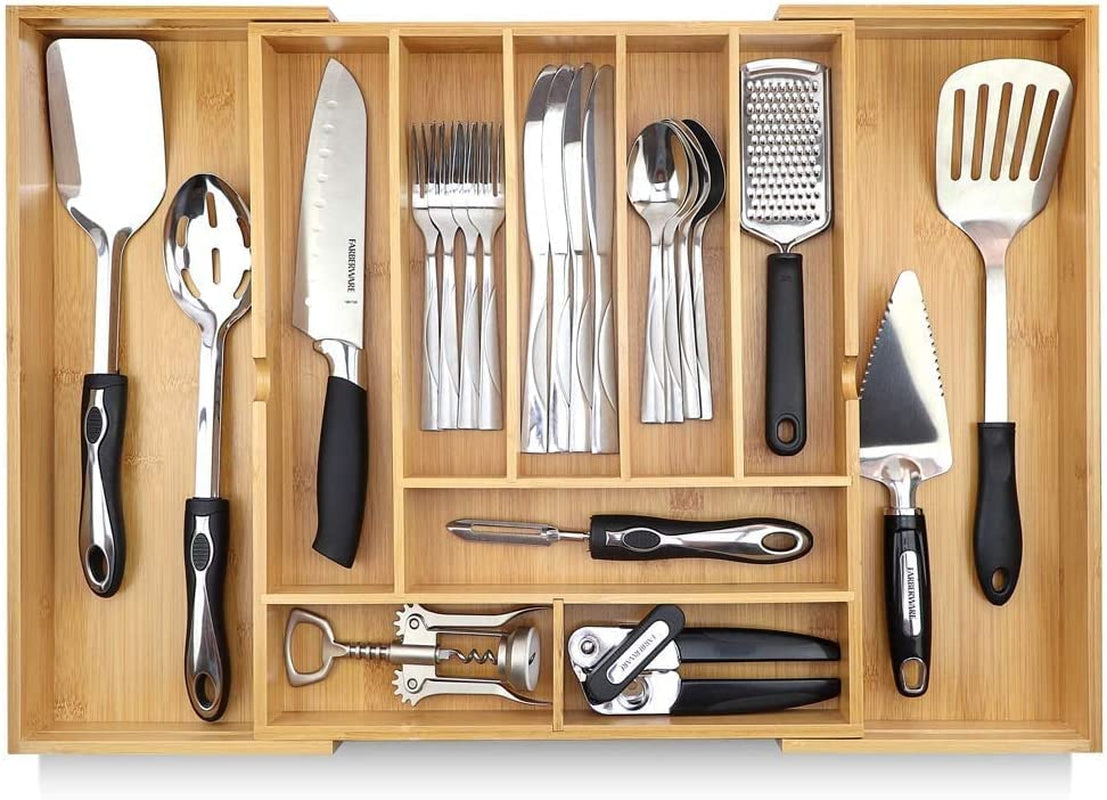 Expandable Silverware Organizer - Adjustable Kitchen Drawer Tray with 10 Compartments, Expands to 22 Inches Wide