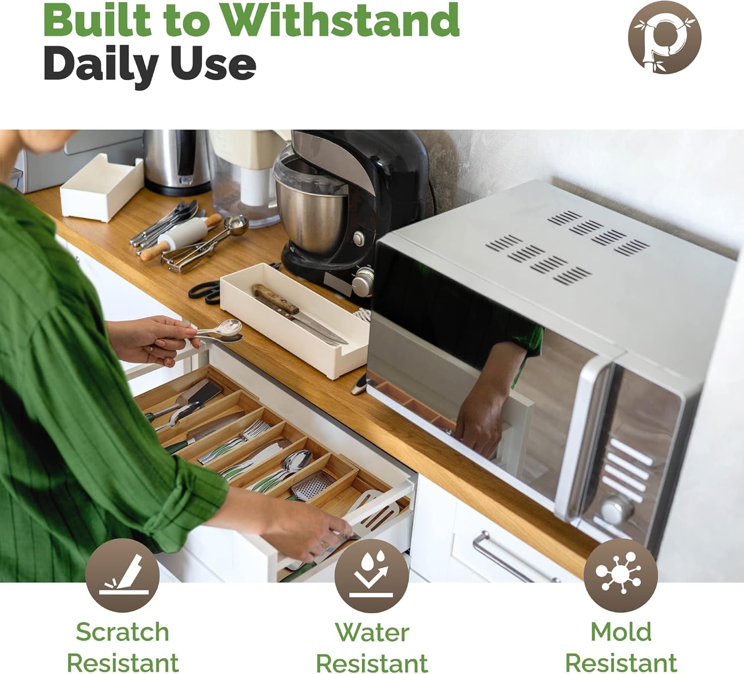 Expandable Silverware Organizer - Adjustable Kitchen Drawer Tray with 10 Compartments, Expands to 22 Inches Wide