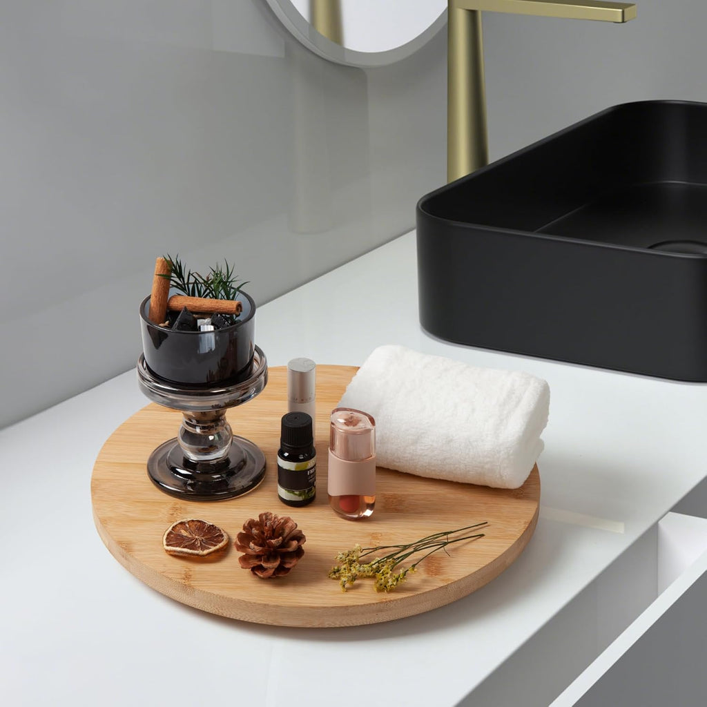 10In Bamboo Lazy Susan Turntable Organizer and Spinning Storage | Rotating round Serving Tray & Storage Organizer for Spice Bottles, Kitchen Countertop & Cabinet