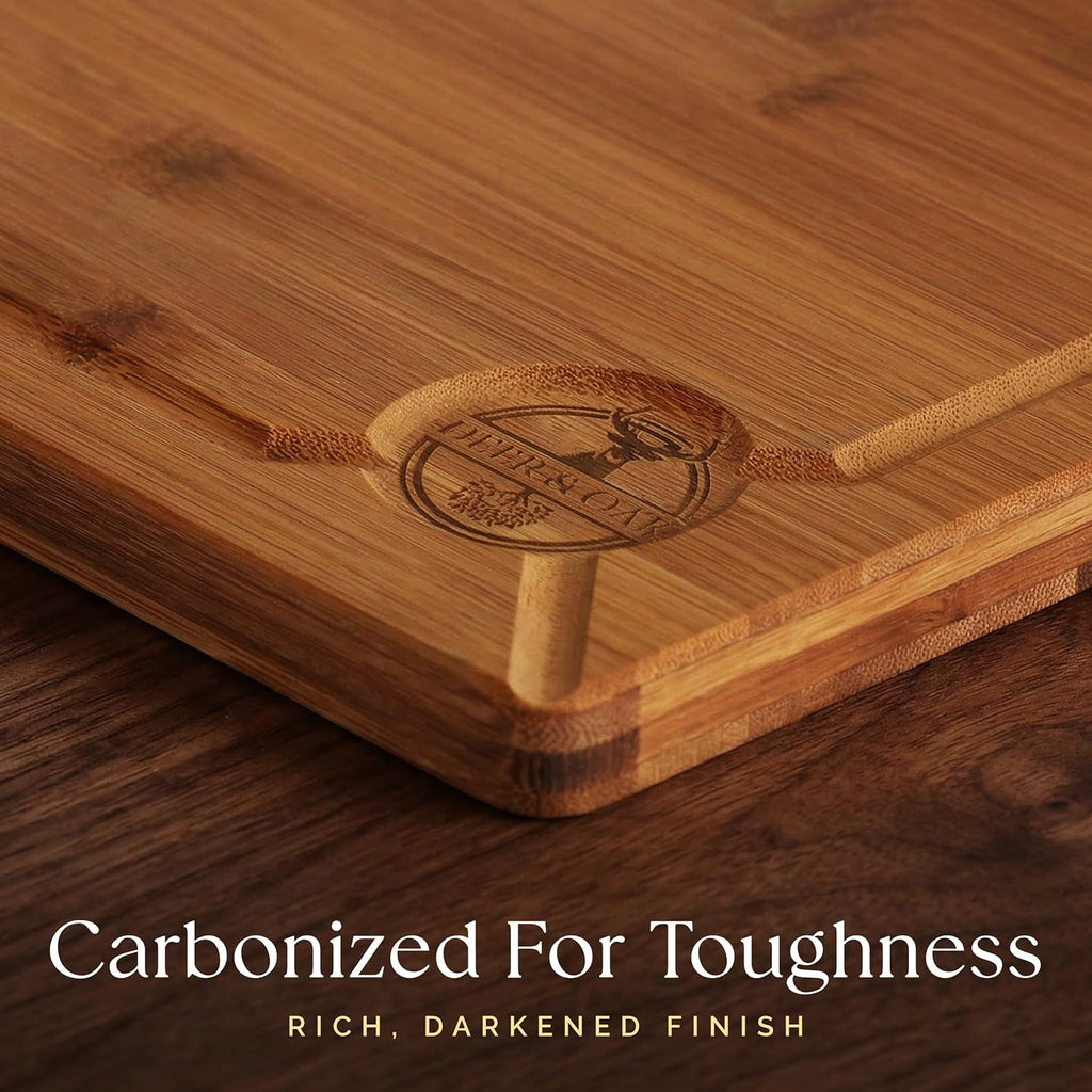 Carbonized Bamboo Cutting Board Set - Eco-Friendly 3-Piece Non-Toxic Wooden Chopping Boards with Hanging Holes and 500°F Technology for Kitchen and Charcuterie Serving