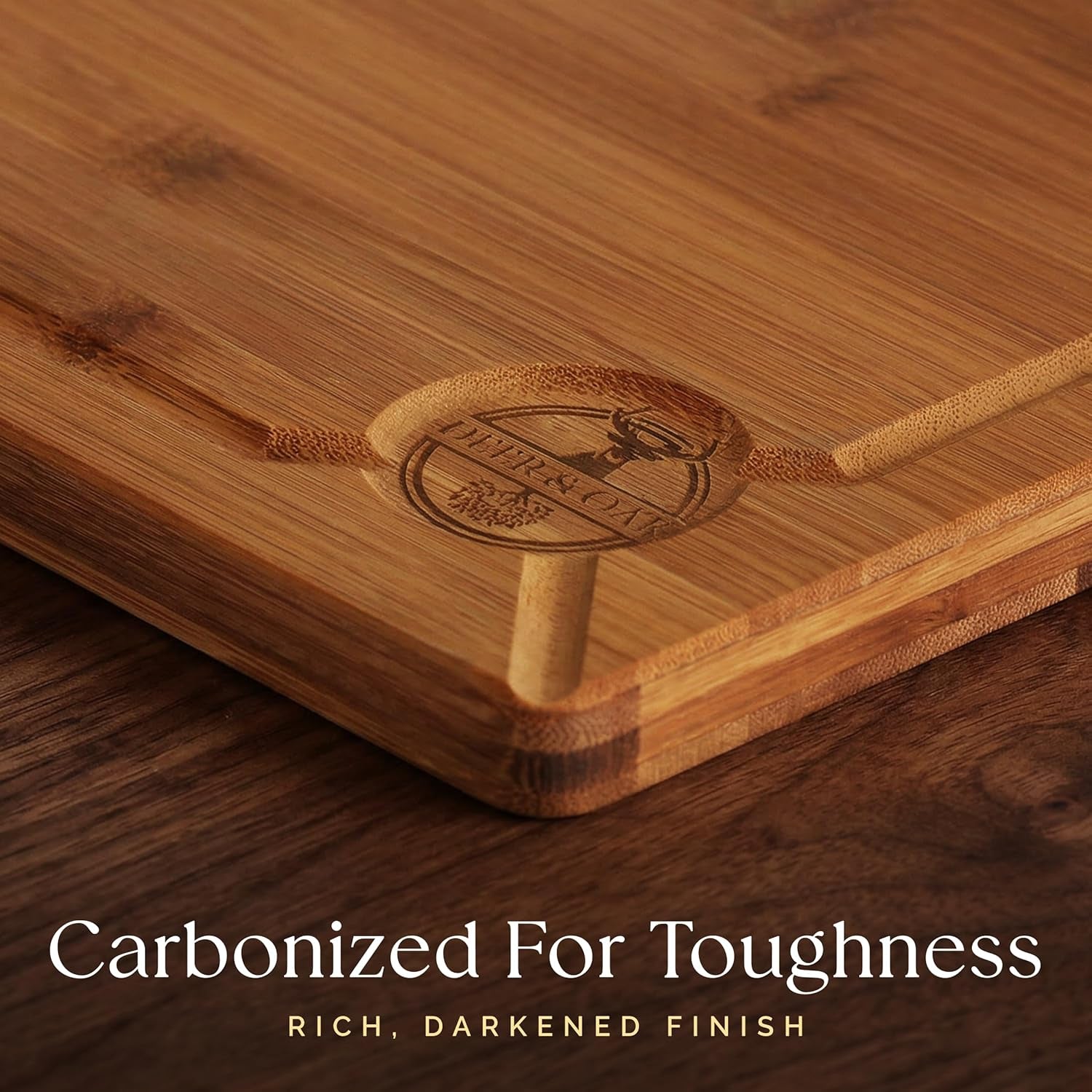 Carbonized Bamboo Cutting Board Set - Eco-Friendly 3-Piece Non-Toxic Wooden Chopping Boards with Hanging Holes and 500°F Technology for Kitchen and Charcuterie Serving
