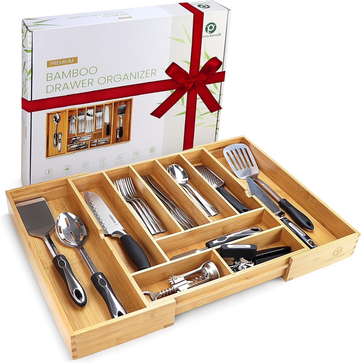 Expandable Silverware Organizer - Adjustable Kitchen Drawer Tray with 10 Compartments, Expands to 22 Inches Wide