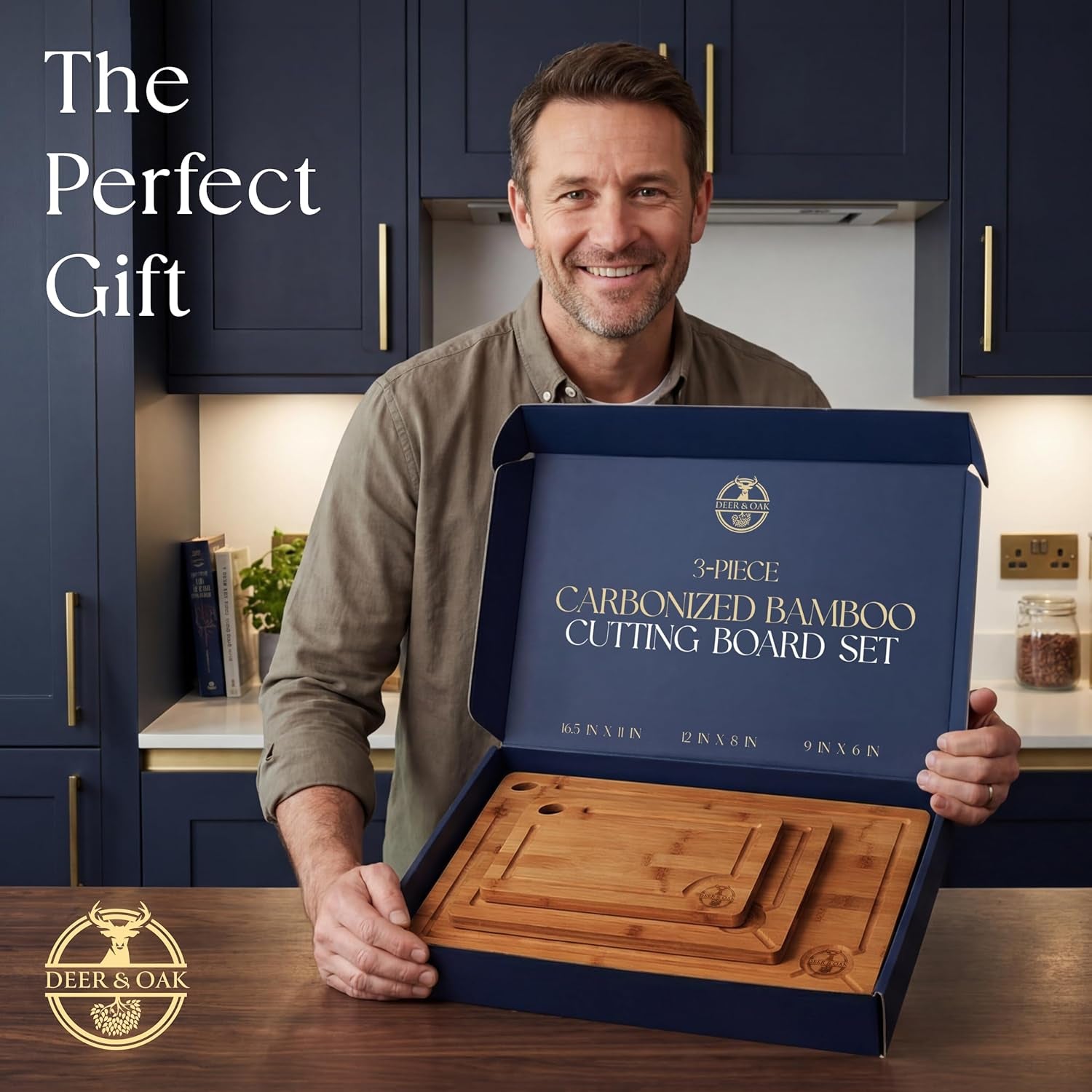 Carbonized Bamboo Cutting Board Set - Eco-Friendly 3-Piece Non-Toxic Wooden Chopping Boards with Hanging Holes and 500°F Technology for Kitchen and Charcuterie Serving